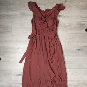 Shein Curve Belted Ruffle V Neck Dress 1XL